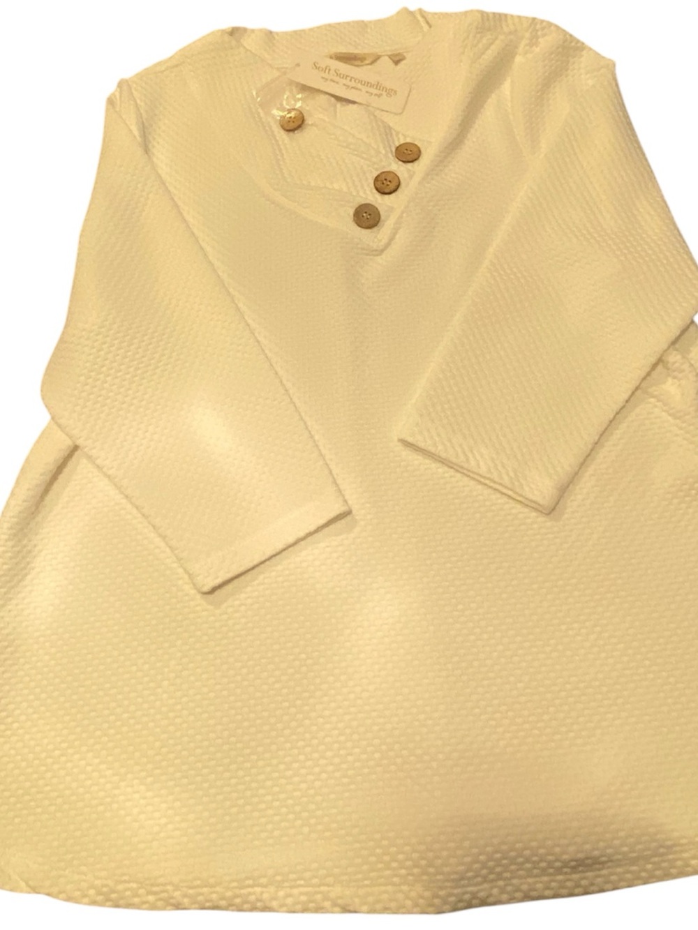 Soft Surroundings Women’s Cream Button-Accent Knit Tunic, NWT, PXL